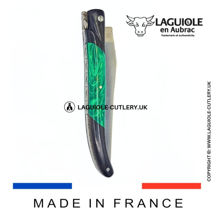 laguiole pocket knife ebony & malachite – nox pretiosa collection