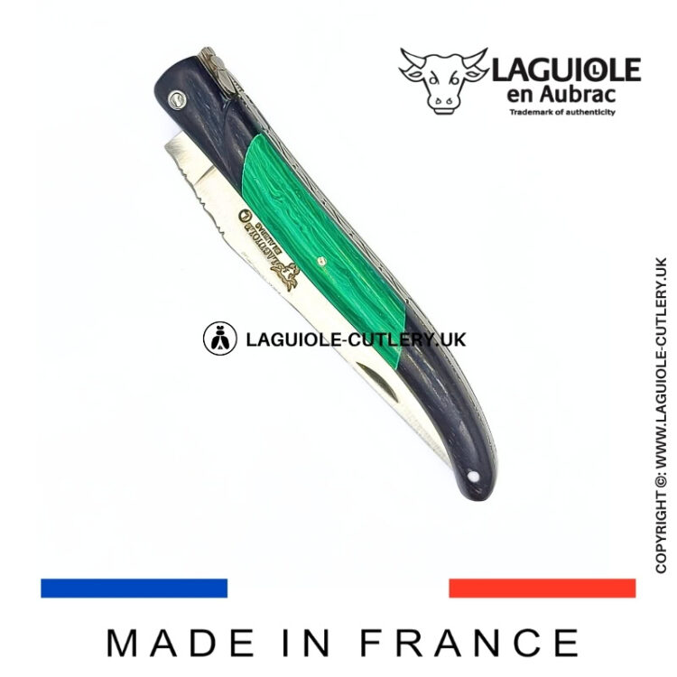 laguiole pocket knife ebony & malachite – nox pretiosa collection
