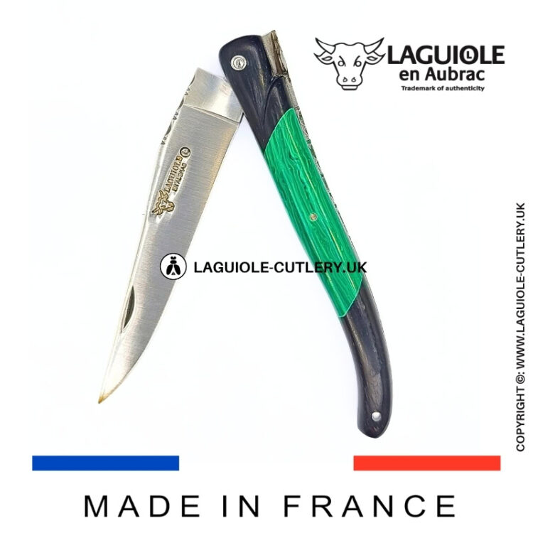 laguiole pocket knife ebony & malachite – nox pretiosa collection