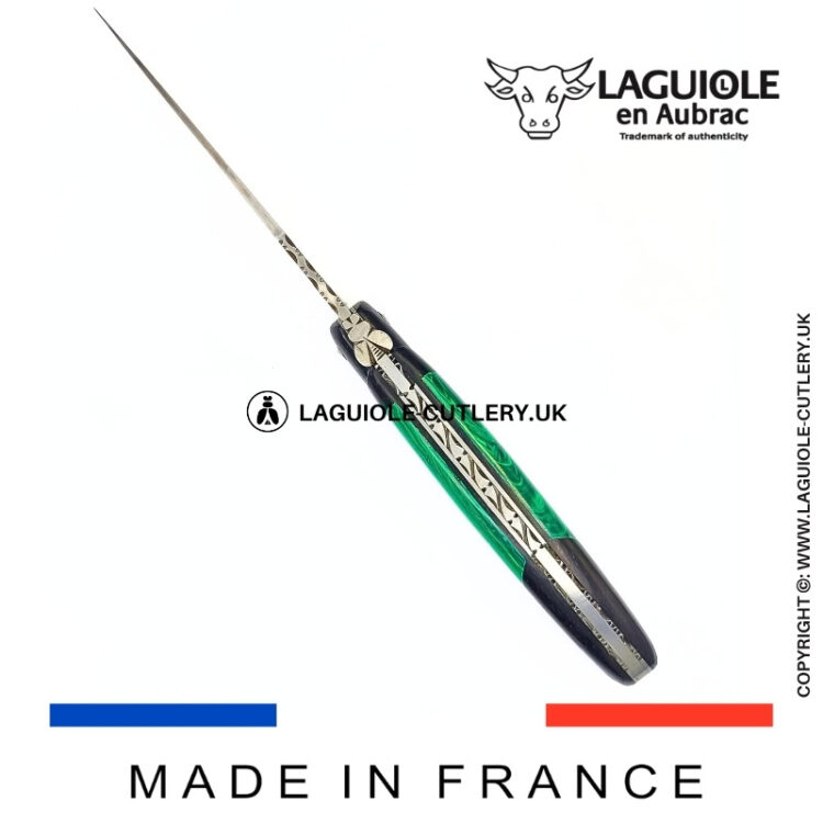 laguiole pocket knife ebony & malachite – nox pretiosa collection