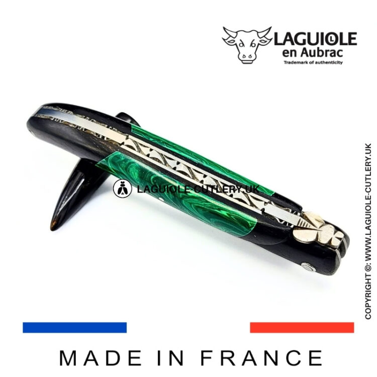 laguiole pocket knife ebony & malachite – nox pretiosa collection