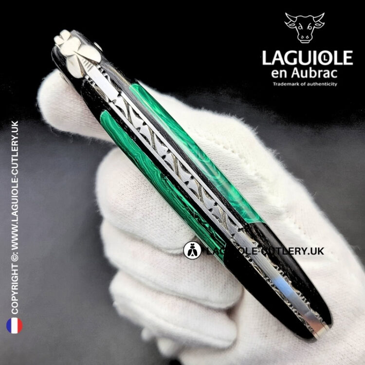 laguiole pocket knife ebony & malachite – nox pretiosa collection