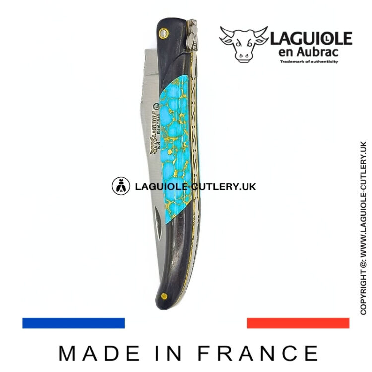 laguiole pocket knife ebony & turquoise – nox pretiosa collection