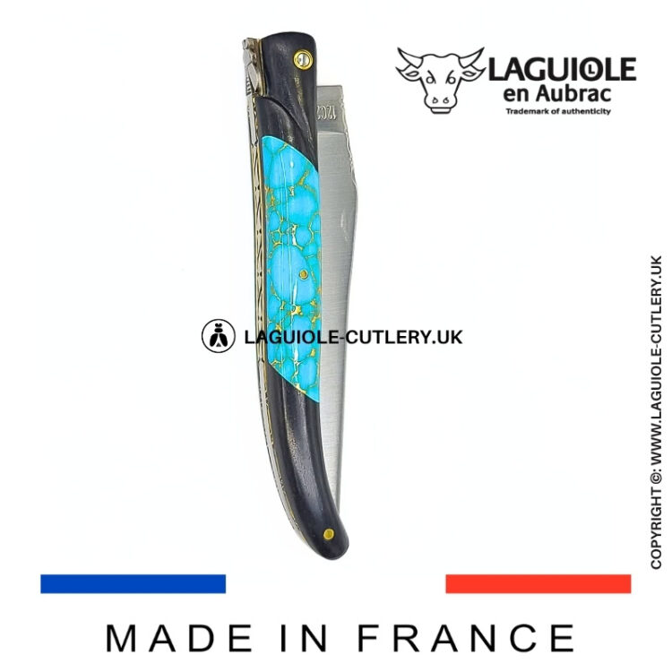 laguiole pocket knife ebony & turquoise – nox pretiosa collection