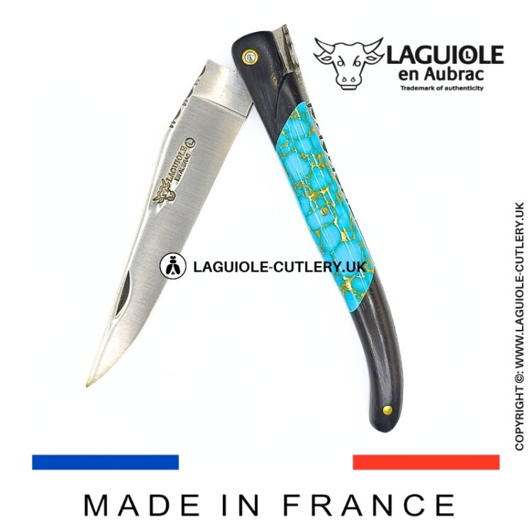 laguiole pocket knife ebony & turquoise – nox pretiosa collection