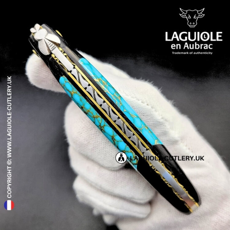 laguiole pocket knife ebony & turquoise – nox pretiosa collection