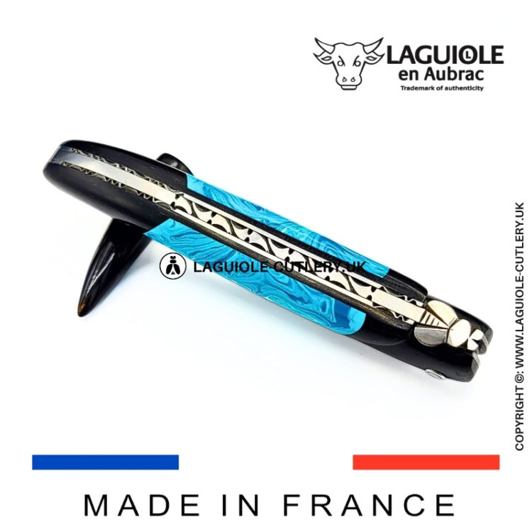 laguiole pocket knife ebony & larimar – nox pretiosa collection