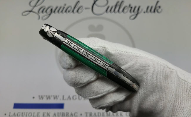laguiole pocket knife ebony & malachite – nox pretiosa collection