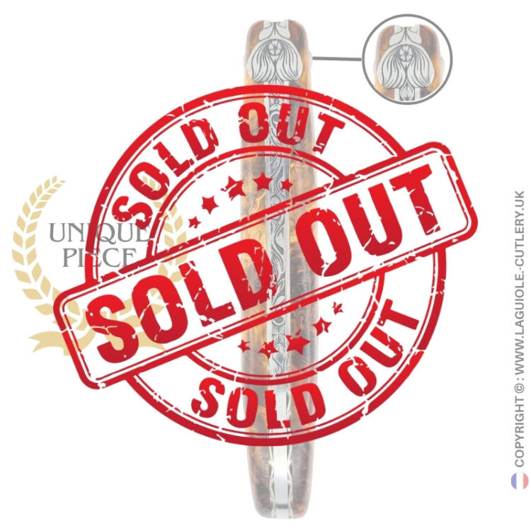 floral bee: laguiole knife in figured dark poplar bee and chiseled spring full handle