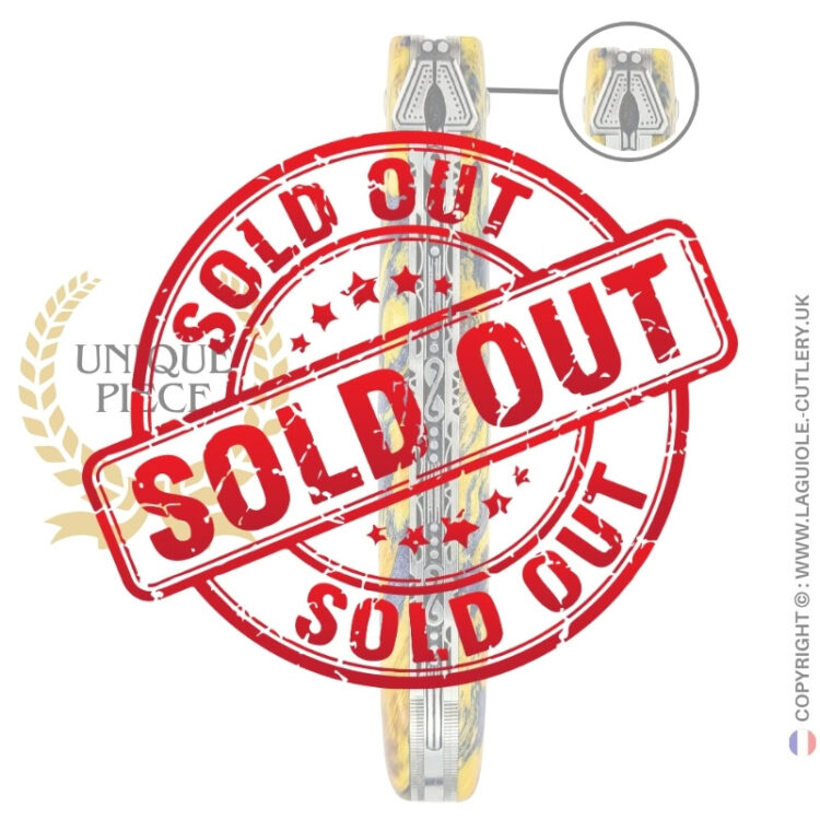 spirit of the temple: laguiole pocket knife in yellow and grey chestnut burl – full handle – double engraved plates